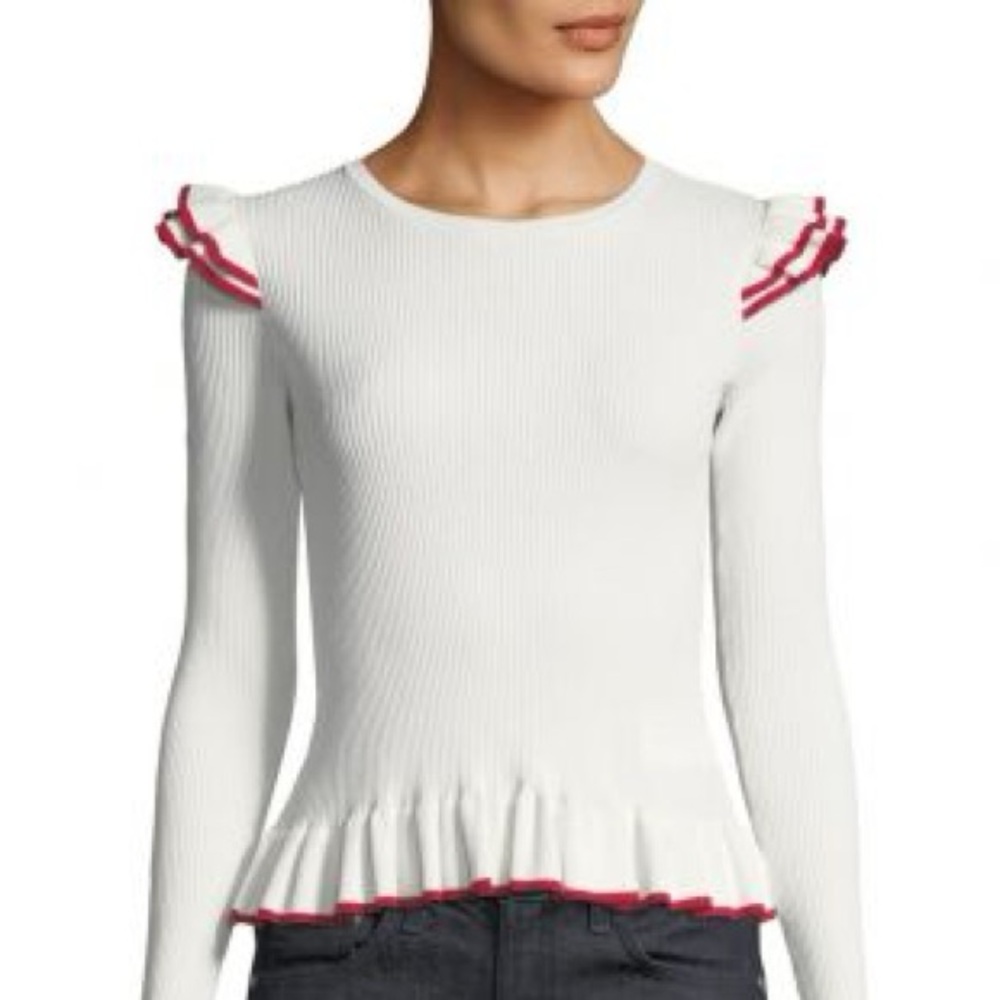 Club Monaco White and Red Ruffle Sweater